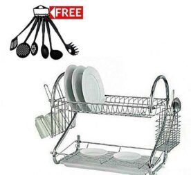 2 TIER DISH RACKS +a FREE Set Of 6 Non Stick Cooking Spoons 1