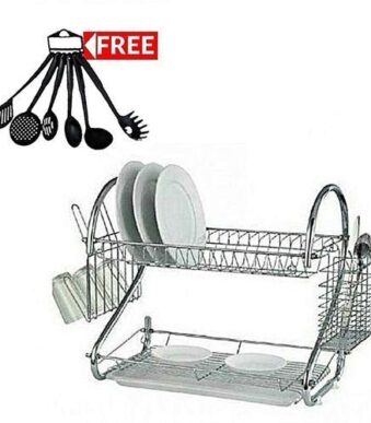 2 TIER DISH RACKS +a FREE Set Of 6 Non Stick Cooking Spoons 1