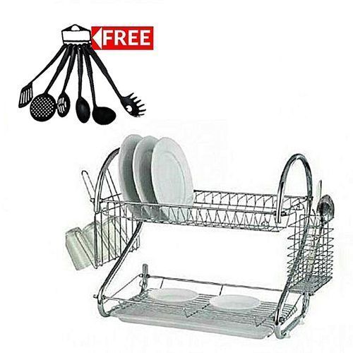 2 TIER DISH RACKS +a FREE Set Of 6 Non Stick Cooking Spoons 1