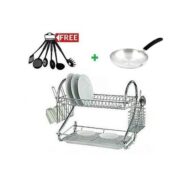 Nunix 2TIER DISH RACKS+6 Set Non Stick Cooking Spoons+nonstick Pan 1