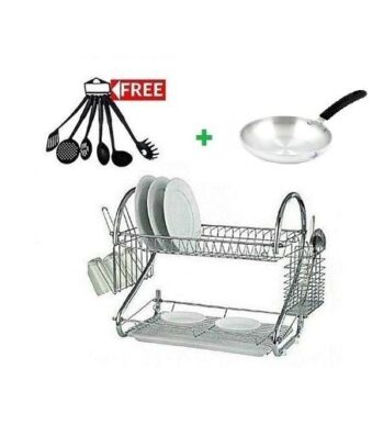 Nunix 2TIER DISH RACKS+6 Set Non Stick Cooking Spoons+nonstick Pan 1