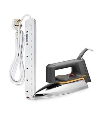 Philips HD1172 1000W No.1 Dry Iron Silver+ a FREE Heavy Duty 6 Way Socket Power Extension Cable 1
